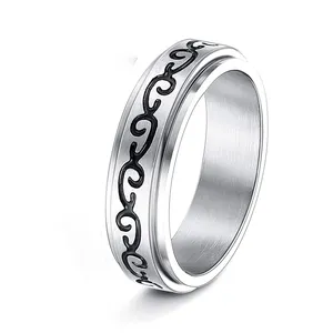 Fashion Stainless Steel Heart Pattern Rotatable Spinner Anti Anxiety Rings Jewelry