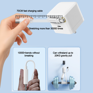Cargador de Viaje de 30W con Carga Súper Rápida, Doble Puerto A+C, Cable USB-C Retráctil Integrado, Multi-Plug, Negro - Product Image 4