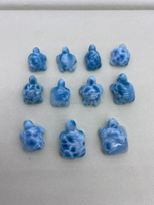 Larimar Schildkröten-Schnitzerei als Geschenk - Blauer Ozeanstein Symbol für Langlebigkeit Feng Shui Dekoration - Product Image 4