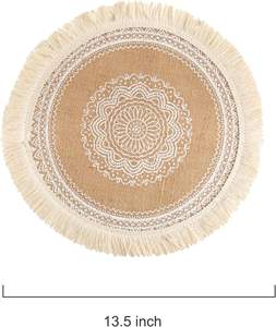 Napperon en toile de jute naturelle bohème 15 "napperons ronds en jute à bord frangé pour table à manger décorative - Product Image 2
