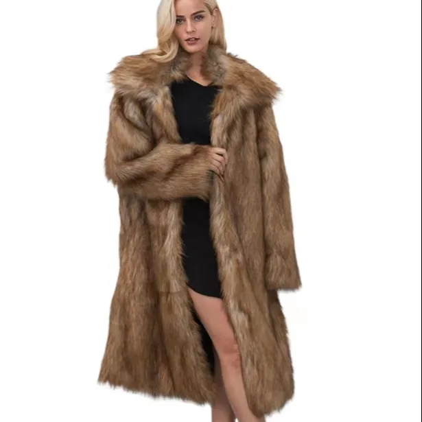 ヨーロッパとアメリカの新しい冬の婦人服プラスサイズのフェイクファーコート、ロングスリムフィット、厚手のサーマルジャケットコート