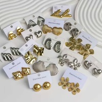 Anting Tusuk Minimalis Geometris Hati Bunga Bahan Stainless Steel Lapis Emas Anti Luntur untuk Wanita, Cocok untuk Dipakai Sehari-hari