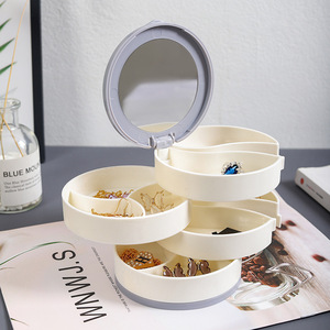 Dust-proof lưu trữ đồ trang sức tổ chức đồ trang sức nhỏ Giá xoay nhiều lớp nhựa lưu trữ đồ trang sức hộp với gương - Product Image 4
