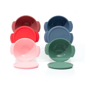 BPA FREE Wholesale Silicone Baby Bowl with lid Toddler Baby Silicone Plate Kids Food Training Feeding Plate