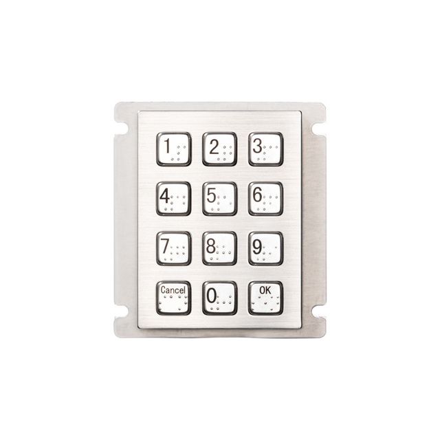 Outdoor 12-Key Numeric IP66 Waterproof Vandalproof  Braille Metal Keypad with CE Certified for Parcel Lockers Access Control