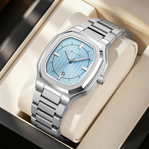 Stainless steel <b>gold</b> octagonal quartz <b>men's</b> water-resistant calendar business wristwatch - Product Image 4