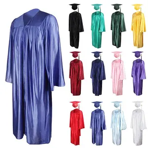 Mondon Custom Royal Blue Shiny High School Graduation Gowns And Caps Sets