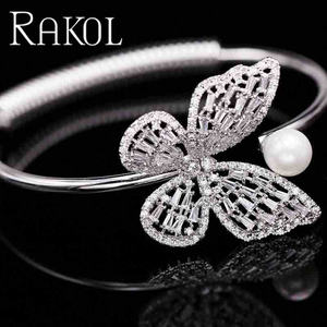 Rakol ZPB1121 Diseño único Forma de mariposa Perla de agua dulce Cz Cristal Circón Piedra Joyería de moda Pulsera - Product Image 3