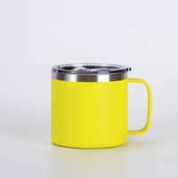 Taza de café aislada de 14 oz con asa, taza de café de viaje de acero inoxidable con tapa, taza de café de Metal al vacío de doble pared