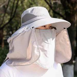 Chapeau de pêcheur à large bord pour homme avec masque facial et cache-cou, protection solaire, respirant, anti-UV, pour l'extérieur et l'été - Product Image 3