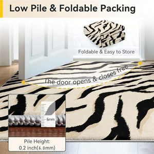 Tapis moderne abstrait noir, crème, blanc, à rayures de tigre, lavable, antidérapant, pour salon, chambre à coucher, salle à manger, décoration de la maison - Product Image 5