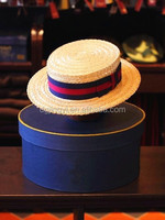 Boîte à chapeau ronde en papier élégante, faite à la main, personnalisée, avec motif rayé imprimé, grande boîte à chapeau ronde avec poignée en corde