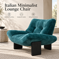 Fauteuil de loisirs minimaliste italien moderne, base en bois de frêne massif, revêtement en coton, design architectural, fauteuil d'appoint rembourré pour salon