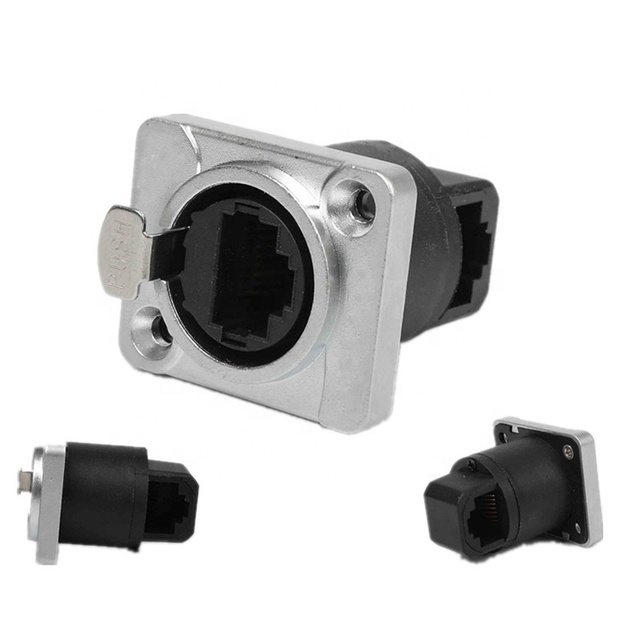 RJ45 Network Connector Zinc Alloy D Type CAT5 Panel Mount Female Ethernet Adapter Connection Socket Black with Lock