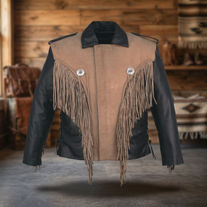 Veste en cuir de buffle style Bon Jovi avec franges et conchos - Product Image 2