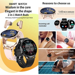 Amoled Màn hình Earbuds lật Bìa <span class=keywords><strong>Hidden</strong></span> thiết kế T98 Hifi 9D TWS Tai nghe Smartwatch tai nghe thông minh xem T98 với Earbuds - Product Image 2