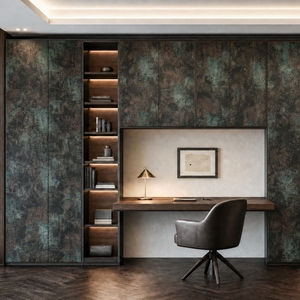Ensemble de meubles de bibliothèque pour bureau à domicile, bibliothèque murale de luxe italienne moderne avec bureau intégré et éclairage LED - Product Image 1