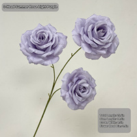 Lot de 3 tiges de roses artificielles bleu lilas clair, branche de fleur artificielle pour décoration de centre de table de salon