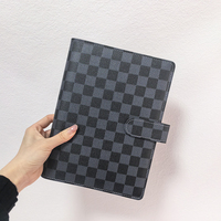 Top Vente De Luxe Nouveau PU En Cuir Or Anneau Feuilles Mobiles Cahier Planificateur Manches A6 Reliure À Anneaux Budget À Carreaux Agenda Couverture A5