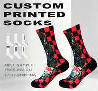 Chaussettes pour hommes personnalisées avec logo 3D imprimé numériquement par sublimation, motif damier rouge original, style punk, monstre, skateboard