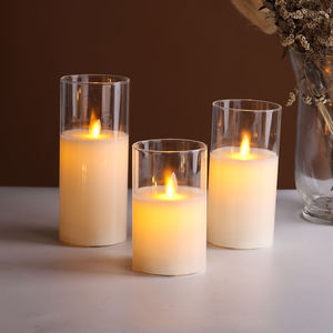 Bougie <span class=keywords><strong>LED</strong></span> sans flamme à lumière chaude en verre transparent <span class=keywords><strong>avec</strong></span> télécommande de Mermei's Moving Pillar - Product Image 1