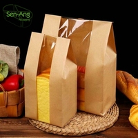 Conception populaire papier Kraft taille frite emballage jetable avec fenêtre transparente sac d'emballage de pain de qualité alimentaire