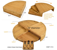 Planche à fromage en bambou extensible à 4 niveaux, plateau à charcuterie rotatif pliable en bois de 18 pouces avec tiroir et outils dissimulés