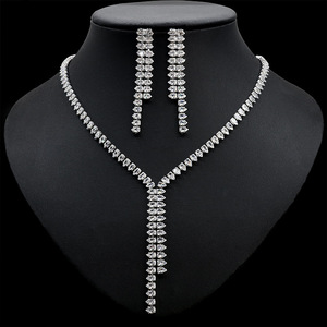 Conjuntos De pendientes De collar largo De Zirconia cúbica para novias accesorios De joyería De boda <span class=keywords><strong>Jolleria</strong></span> De Mujer De Oro para Mujer - Product Image 5
