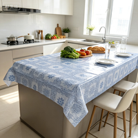 Nappe en vinyle PE imprimée de fleurs bleues, imperméable, résistante à l'huile, facile à nettoyer, pour la cuisine, la salle à manger, la décoration de la maison