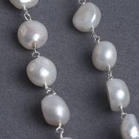 Vente en gros nouveauté 10-11mm bouton forme or ou argent plaqué collier à faire soi-même perle d'eau douce laiton chapelet chaîne