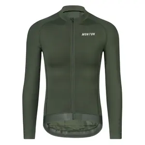 Venta al por mayor Monton OEM logotipo personalizado ejército verde polar manga larga Jersey ciclismo Jersey Camisetas manga larga ciclo invierno ciclismo