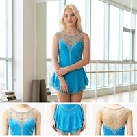 Robe de patinage artistique bleue professionnelle pour filles, robe de compétition de patinage sur glace avec strass, robe de patinage sans manches pour performance