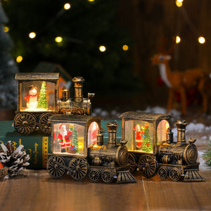 New Creative Gold-Brushed Glowing Water-Filled PVC <b>Train</b> Head <b>Ornament</b>, <b>Christmas</b> Gift Decoration, Night Light - Product Image 1