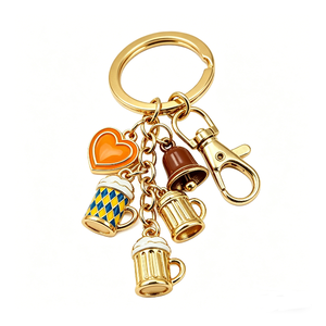 Custom Zinc Alloy UV Printing Beer Mug Keychain Gold-Plated Multi-Pendant Key Ring Fashion Munich Oktoberfest Souvenir - Product Image 2