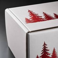 Boîte d'expédition en carton ondulé rouge et blanc imprimée avec logo personnalisé pour arbre de Noël, idéale pour cadeaux de fin d'année, abonnements et marques de vente au détail