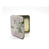 Boîte en métal rectangulaire vintage à motif floral rose, vide, avec couvercle, pour emballage de bonbons, biscuits et cadeaux