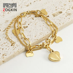 Zogxin Heart Charm Bracelet Gold Double Chain Women Fashion Jewelry Gift - Product Image 1