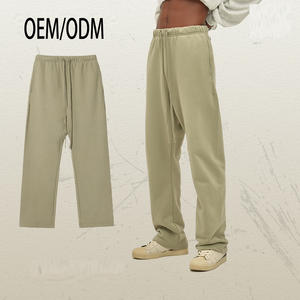 กางเกงวอร์มขาบานทรงตรงผ้าฝ้ายหนานุ่มปักโลโก้แบบนูนพิเศษสำหรับผู้ชายทรงหลวมโอเวอร์ไซส์ - Product Image 1