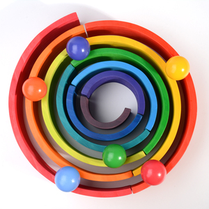 Blocs <span class=keywords><strong>de</strong></span> construction arc-en-ciel pour enfants, jouets d'empilage <span class=keywords><strong>Montessori</strong></span> en bois massif - Product Image 6