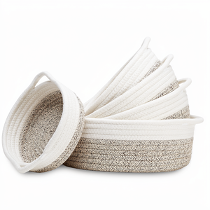 Juego de Cestas de Almacenamiento Plegables de Cinco Piezas, Redondas, Rústicas y Elegantes, Hechas de Cuerda de Algodón Ecológica, Diseño Moderno y Simple, Tamaño Pequeño para Uso Doméstico - Product Image 1
