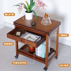 Multifunctional <b>Bamboo</b> Coffee <b>Table</b> With Drawer And Wheels For Small Apartments Living Room Side <b>Table</b> - Product Image 2