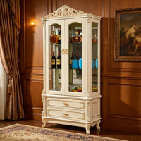 Armoire à vin de luxe européenne avec porte en verre, en bois massif sculpté à la main, finition crème, meuble de présentation pour salon, vente en gros
