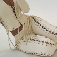 Ensemble deux pièces pour femme, haut court à manches longues sexy avec découpe latérale, pantalon de survêtement moulant, vêtements d'automne personnalisés OEM
