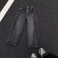 Jeans en denim délavé à la mode punk, style industriel, taille mi-haute, pour hommes, streetwear, déconstruit, déchiré, patchwork, pantalon large