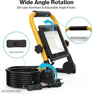Projecteur de travail LED 100W 10000 LM à faisceau large avec cordon de 1,5 m et interrupteur, support portable pour camping, garage WD-903, support de lampe de travail WD-9 - Product Image 2