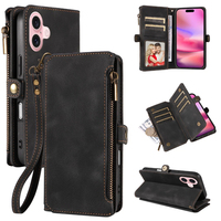 Dompet Kulit PU untuk iPhone 16, 9 Slot Kartu + Kantong Koin Ber-resleting, Penyangga, Pemblokir RFID, 360 °   Perlindungan