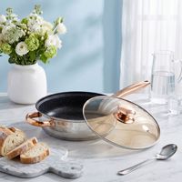 Poêle à frire en acier inoxydable de qualité alimentaire épaissi, fond plat, base composite à cinq couches, revêtement céramique antiadhésif, 4L, gaz