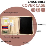 Housse de Bible en cuir brodée avec croix, poche zippée, poignée, logo personnalisé, imperméable, sac d'église portable, pour hommes et femmes chrétiens
