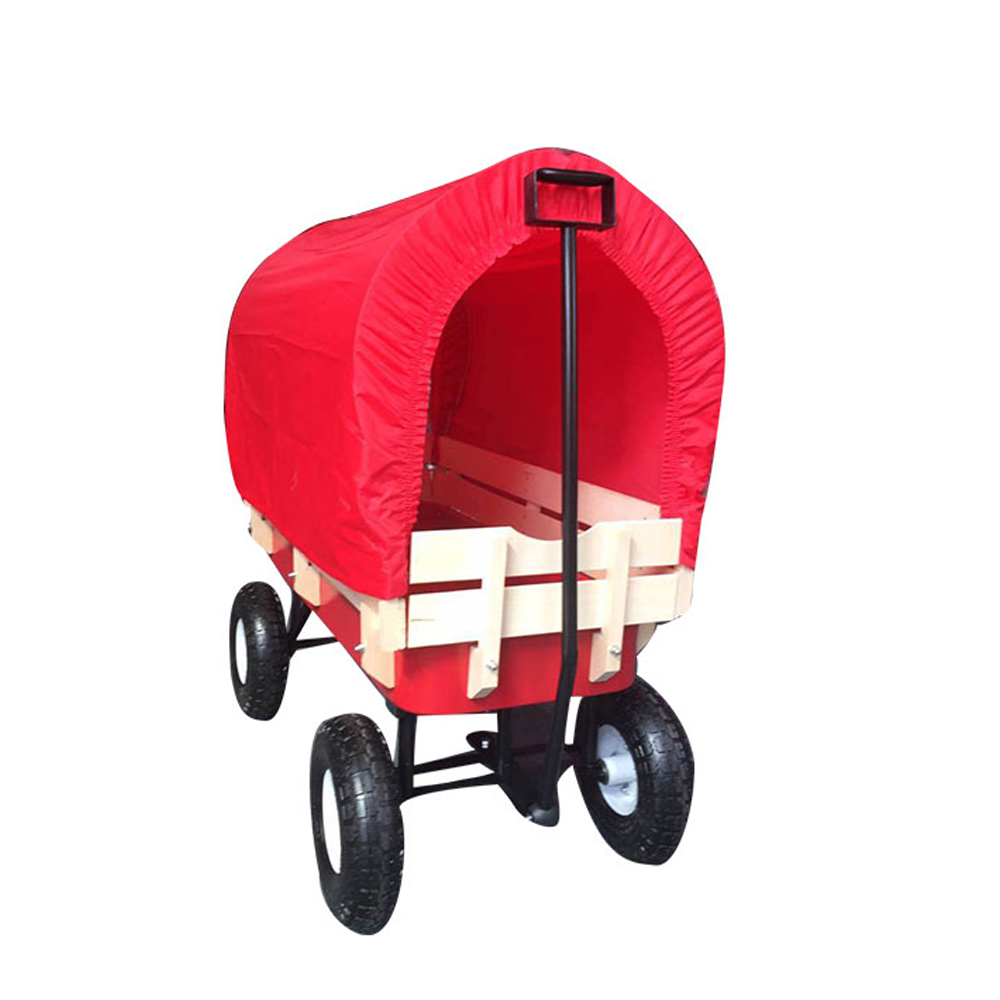 Children Kid Outdoor Garden Wooden Wagon ALL Terrain Pulling Cart w/ Wood Railing