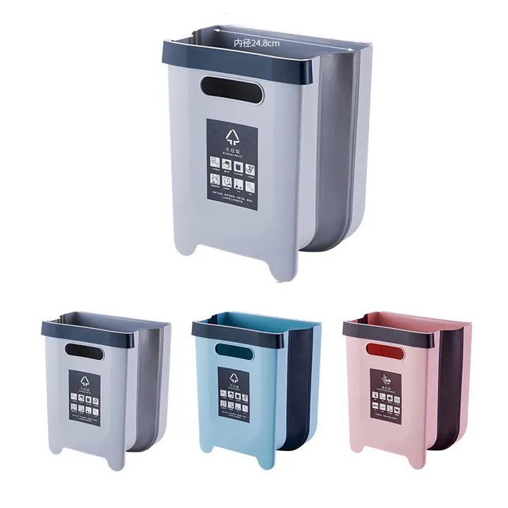 Small Hanging Kitchen Food Waste Bin Collapsible Mini Garbage Plastic Trash Can Outdoor Trash Can Folding Bin For Car